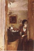 Adolph von Menzel Livingroom with Menzel-s sister France oil painting artist